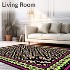 Vibrant Pink Black Floral Medallion Rug