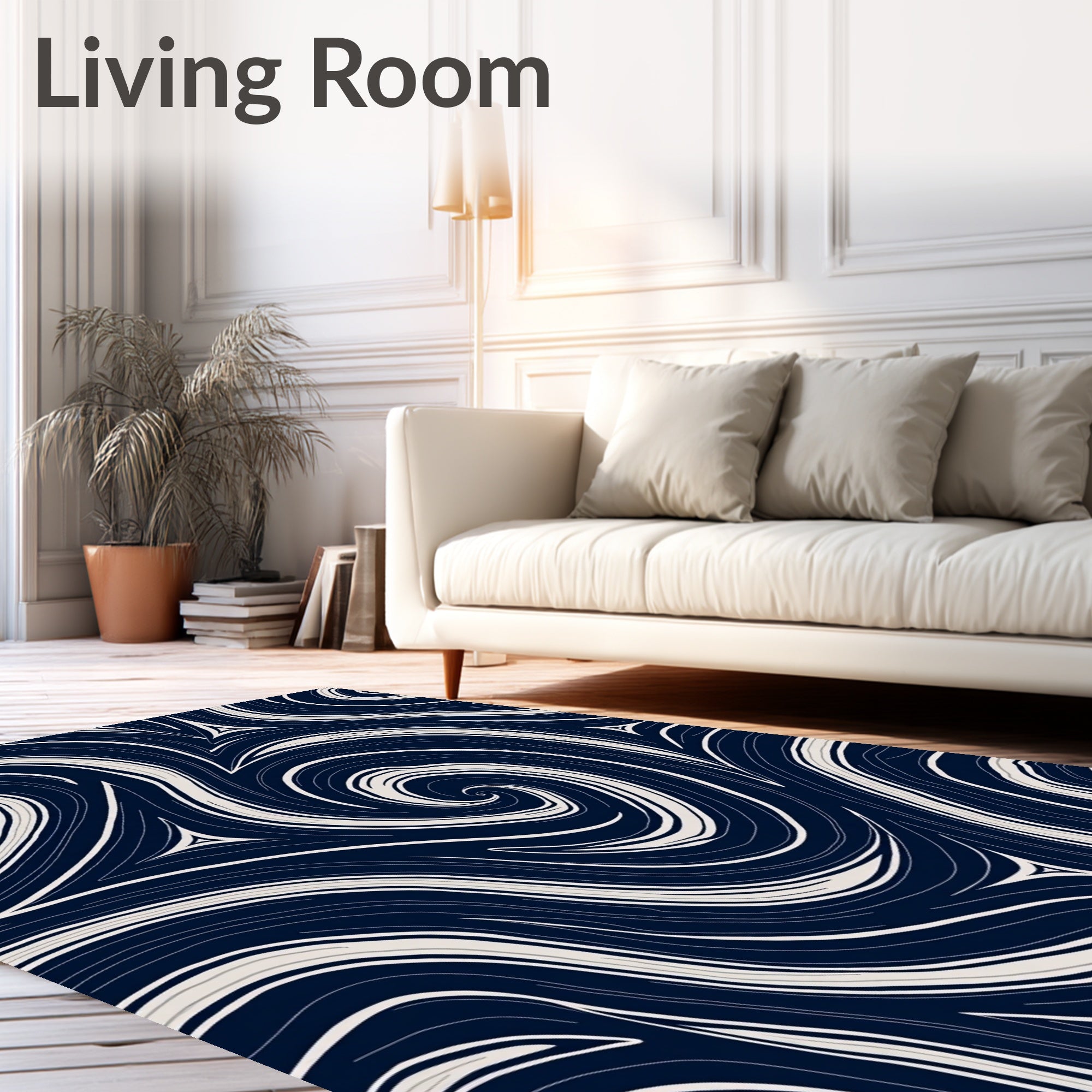 Fluid Navy Cream Swirls Rug