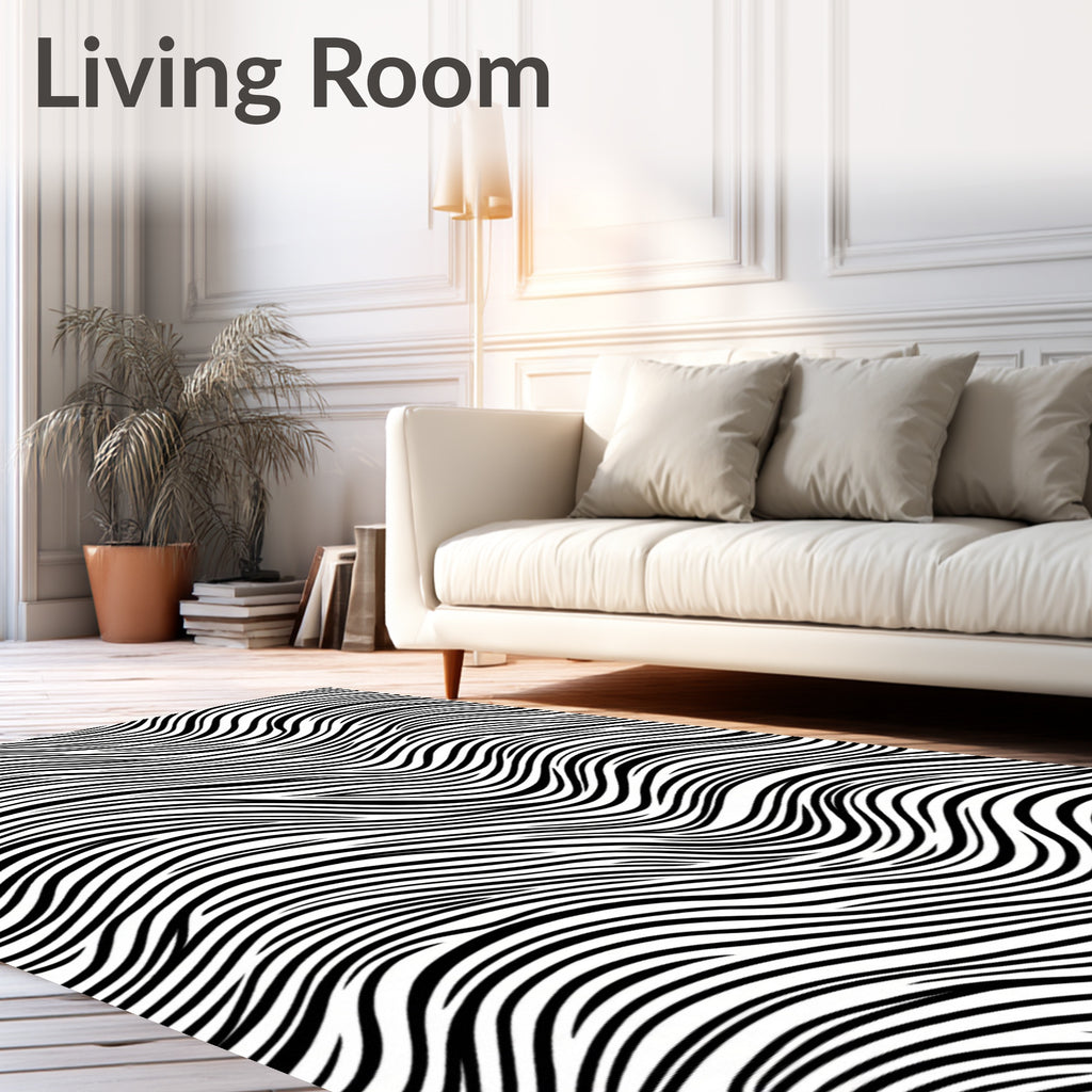 Black White Wavy Stripes Rug