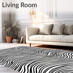 Black White Wavy Stripes Rug