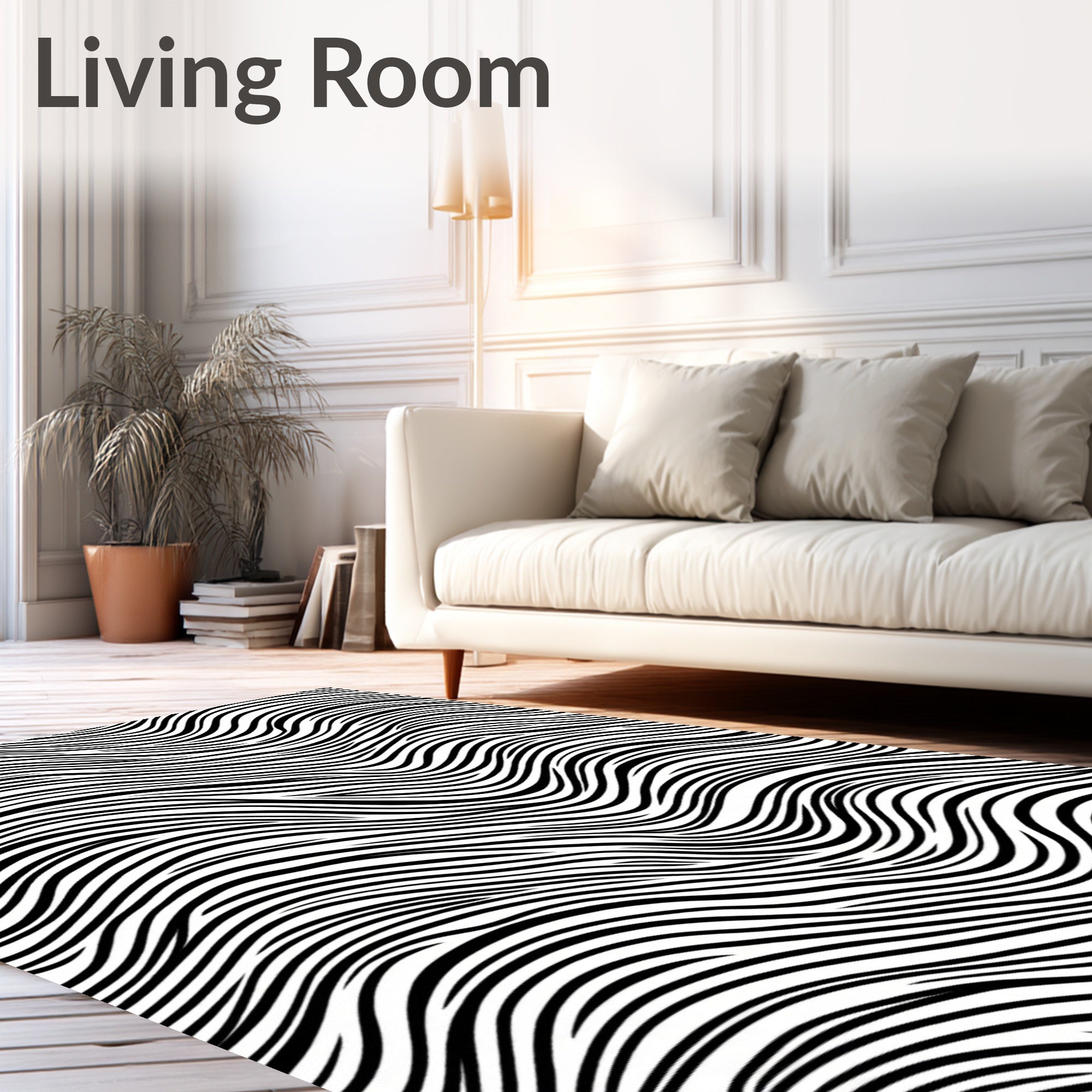 Black White Wavy Stripes Rug