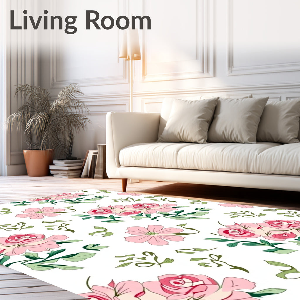 Pink Rose Bouquet Botanical Repeat Rug