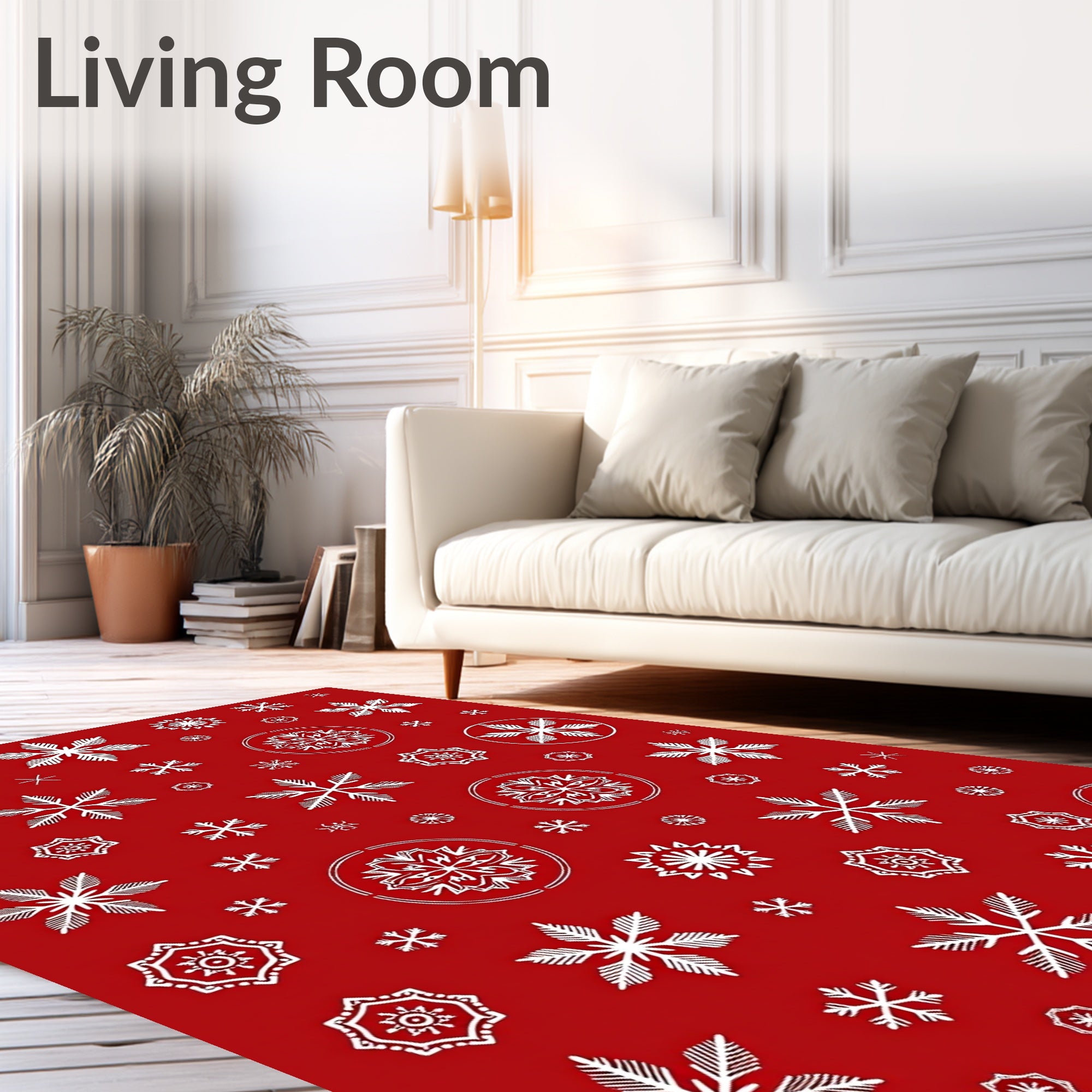 Crimson White Snowflake Medley Rug
