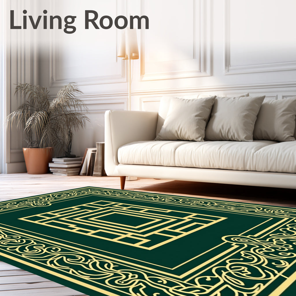 Emerald Green Abstract Geometric Frame Rug