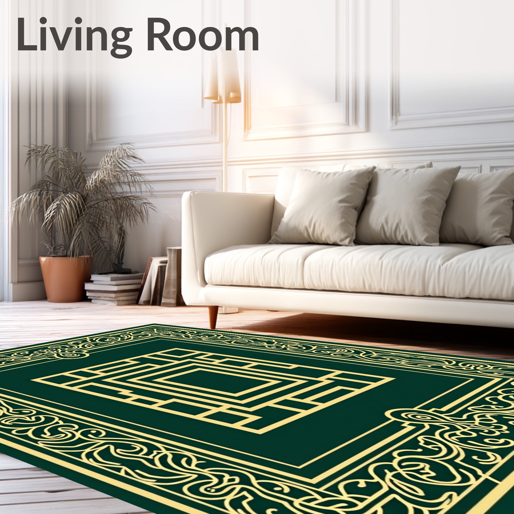 Emerald Green Abstract Geometric Frame Rug