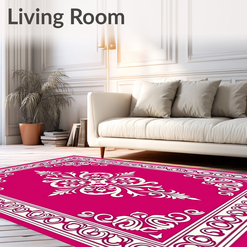 Vibrant Fuchsia Floral Scrollwork Rug