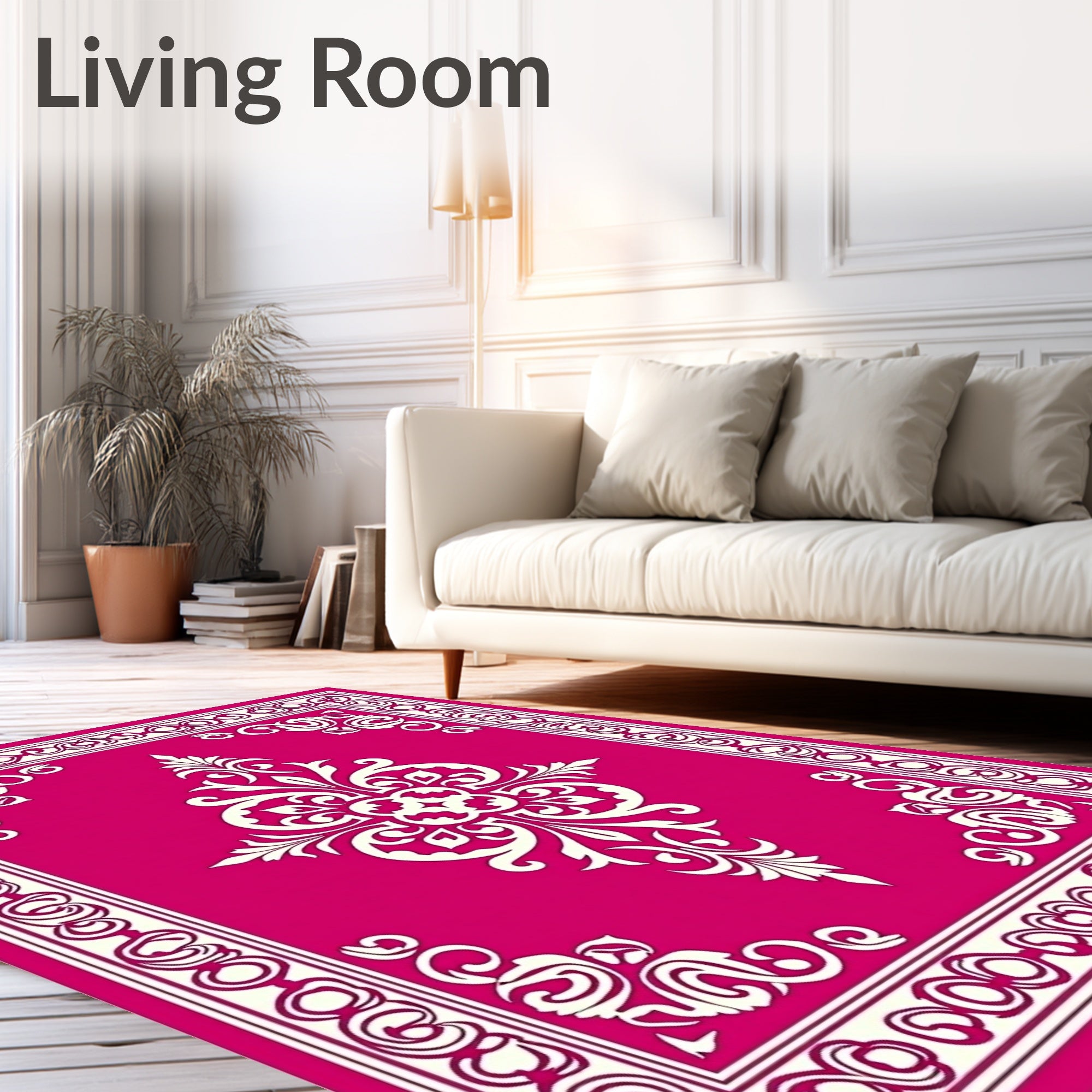 Vibrant Fuchsia Floral Scrollwork Rug