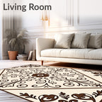 Cream Brown Floral Arabesque Square Rug