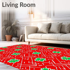 Red Green Floral Geometric Abstract Rug