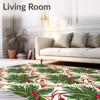 Red Berry Evergreen Branch Repeating Rug