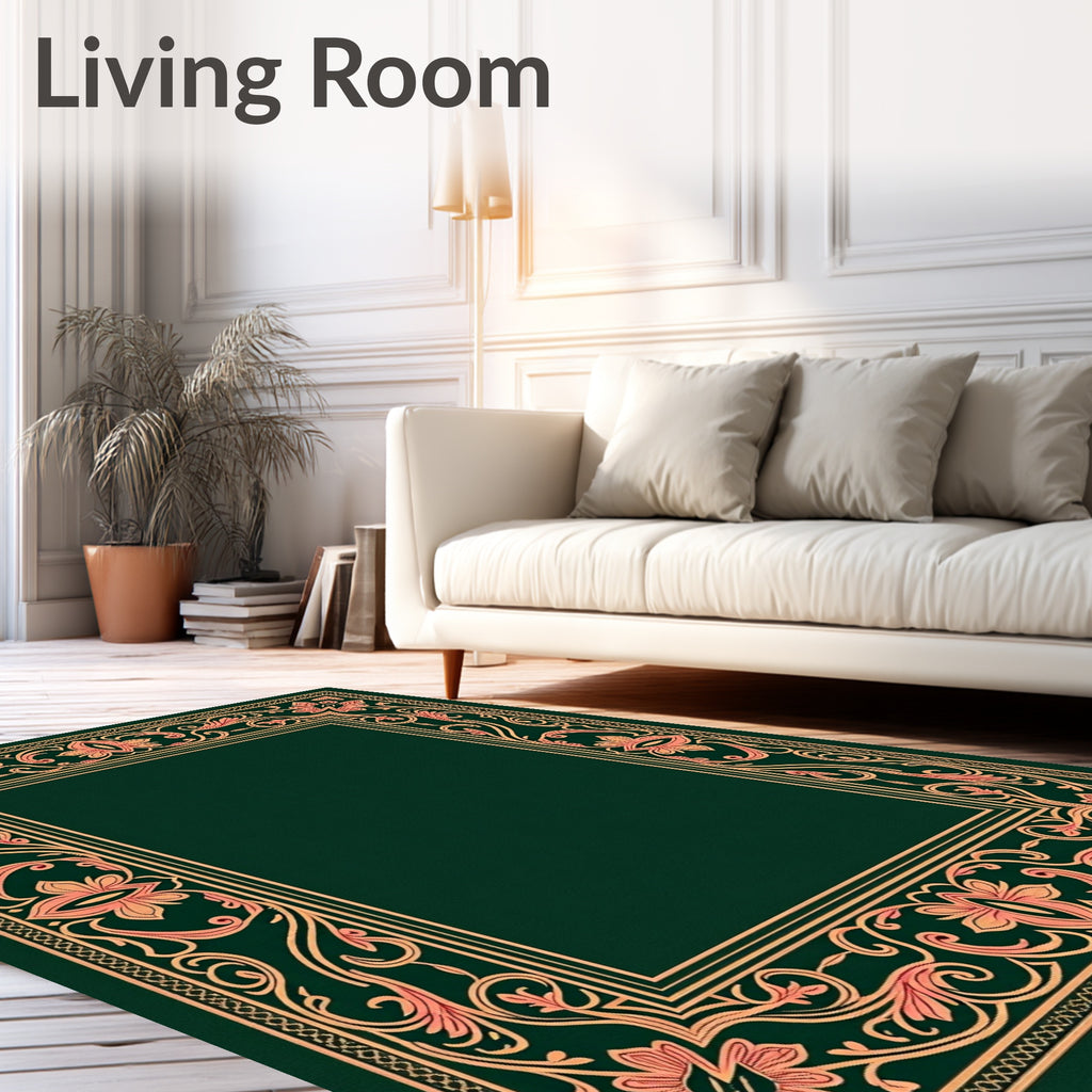 Ornate Coral Floral Vine Border Rug