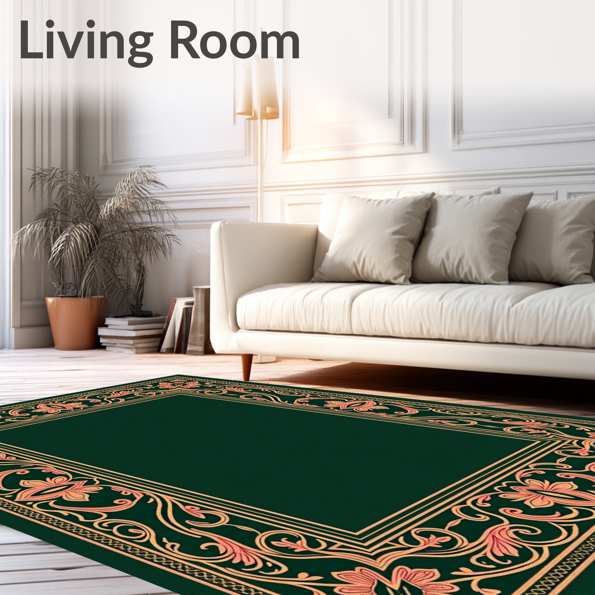 Ornate Coral Floral Vine Border Rug