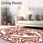 Crimson Cream Floral Crest Oval Rug