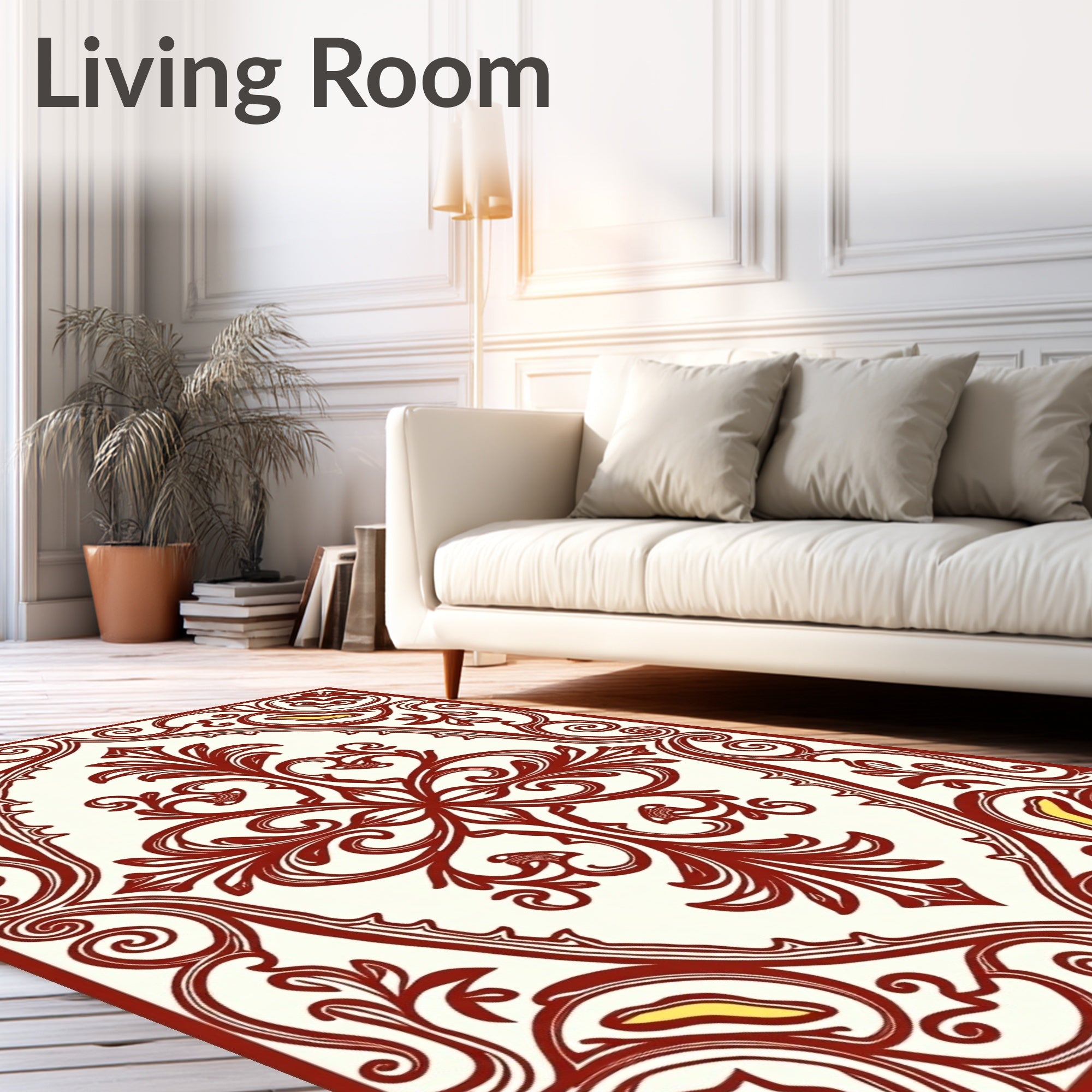 Crimson Cream Floral Crest Oval Rug