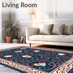 Deep Blue Red Seashell Scroll Rug