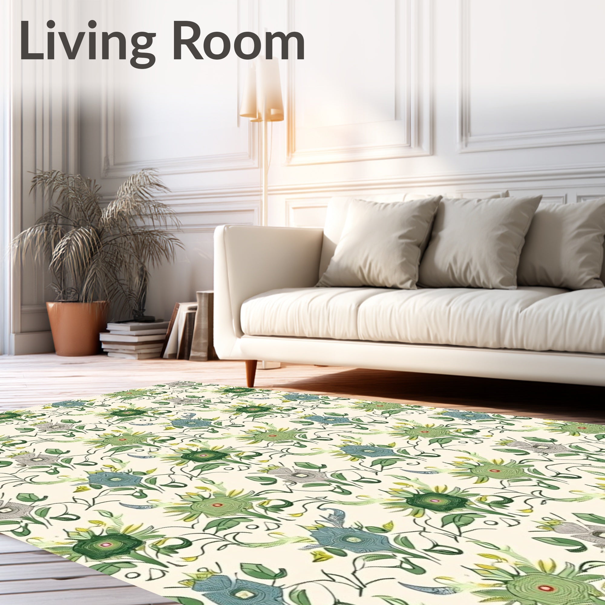 Green Blue Floral Vine Art Nouveau Rug