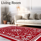 Crimson White Snowflake Mandala Rug