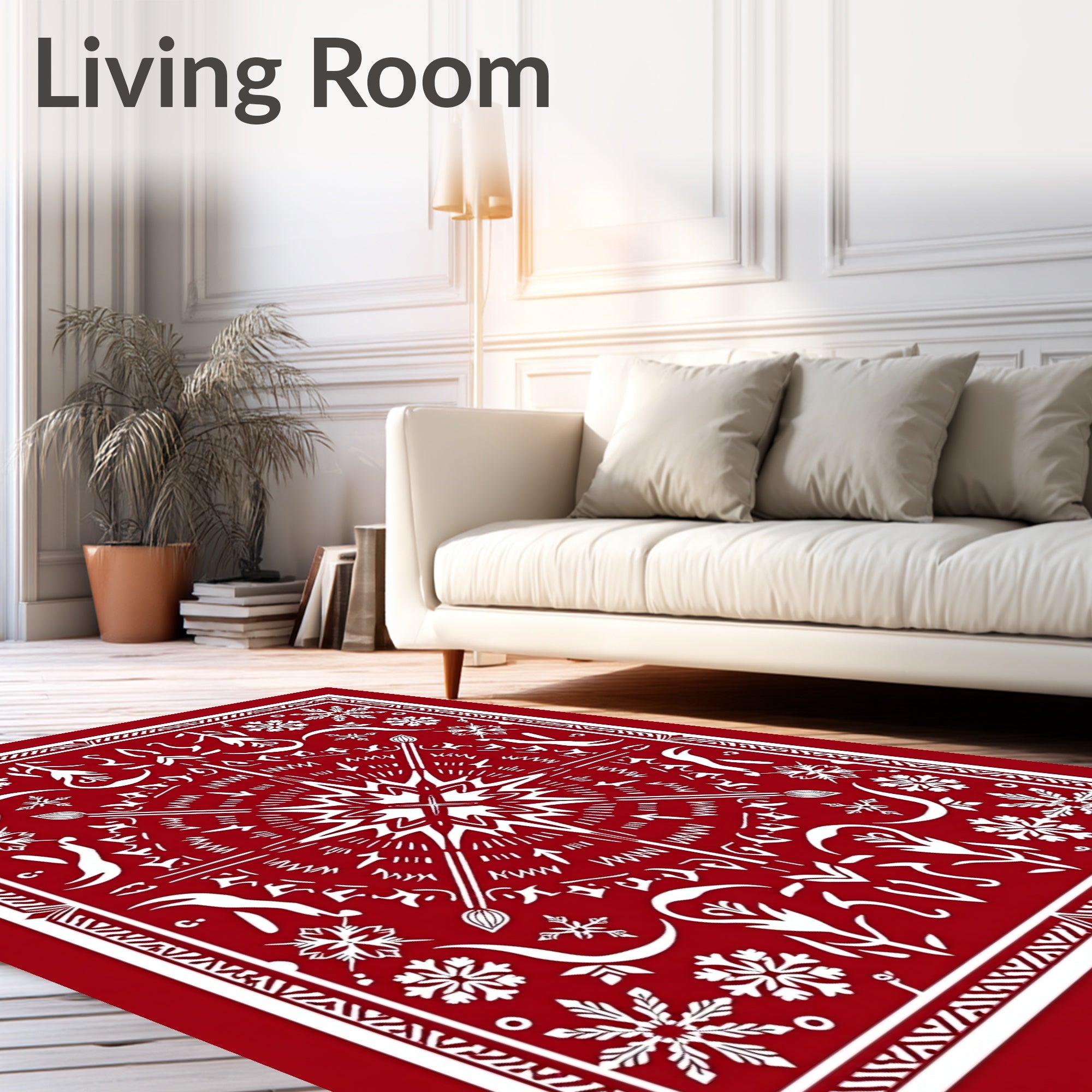 Crimson White Snowflake Mandala Rug