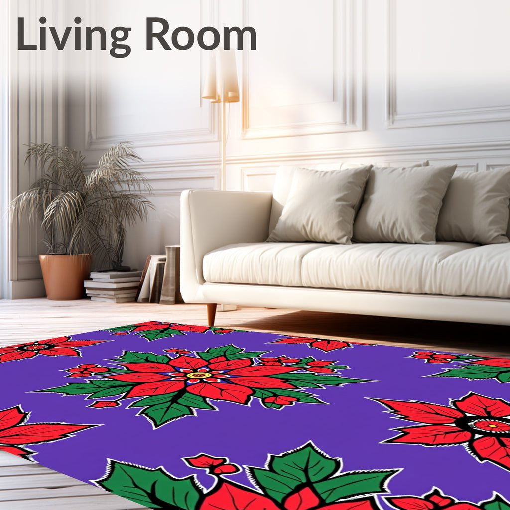 Vibrant Red Poinsettia Floral Background Rug