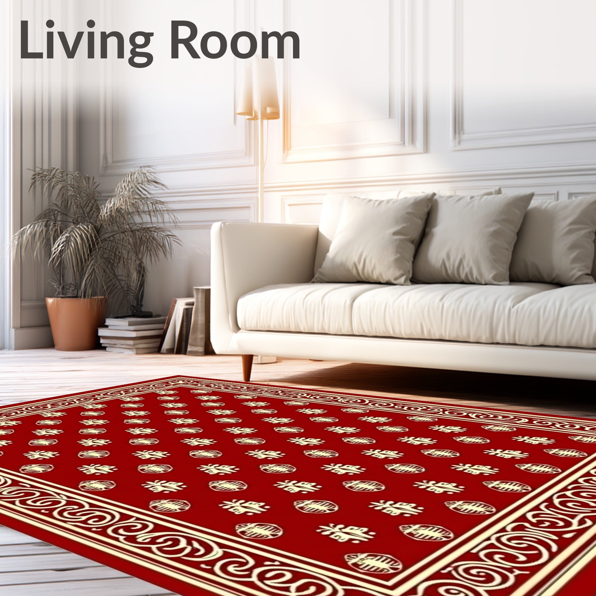 Crimson Red Cream Bordered Medallion Rug