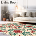 Crimson Green Floral Medallion Damask Rug