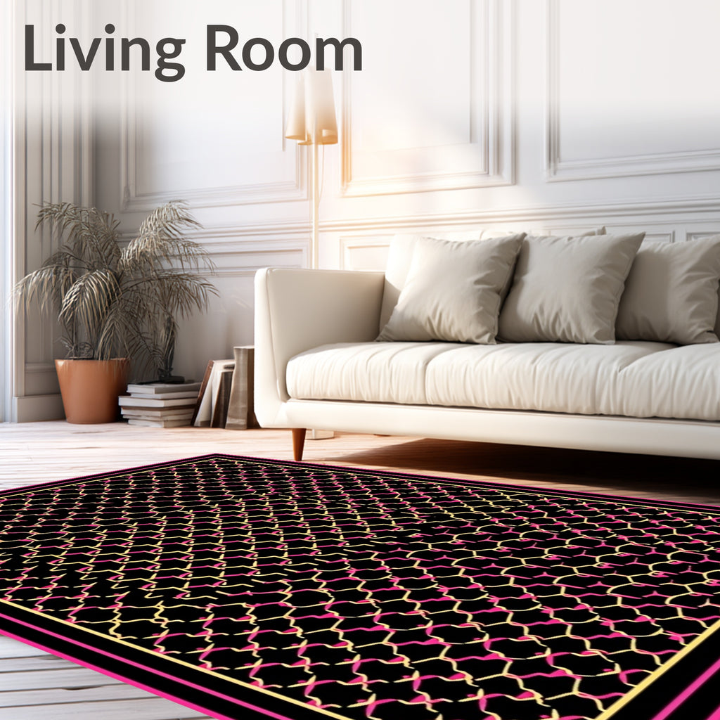 Black Pink Yellow Interlocking Geometric Frame Rug