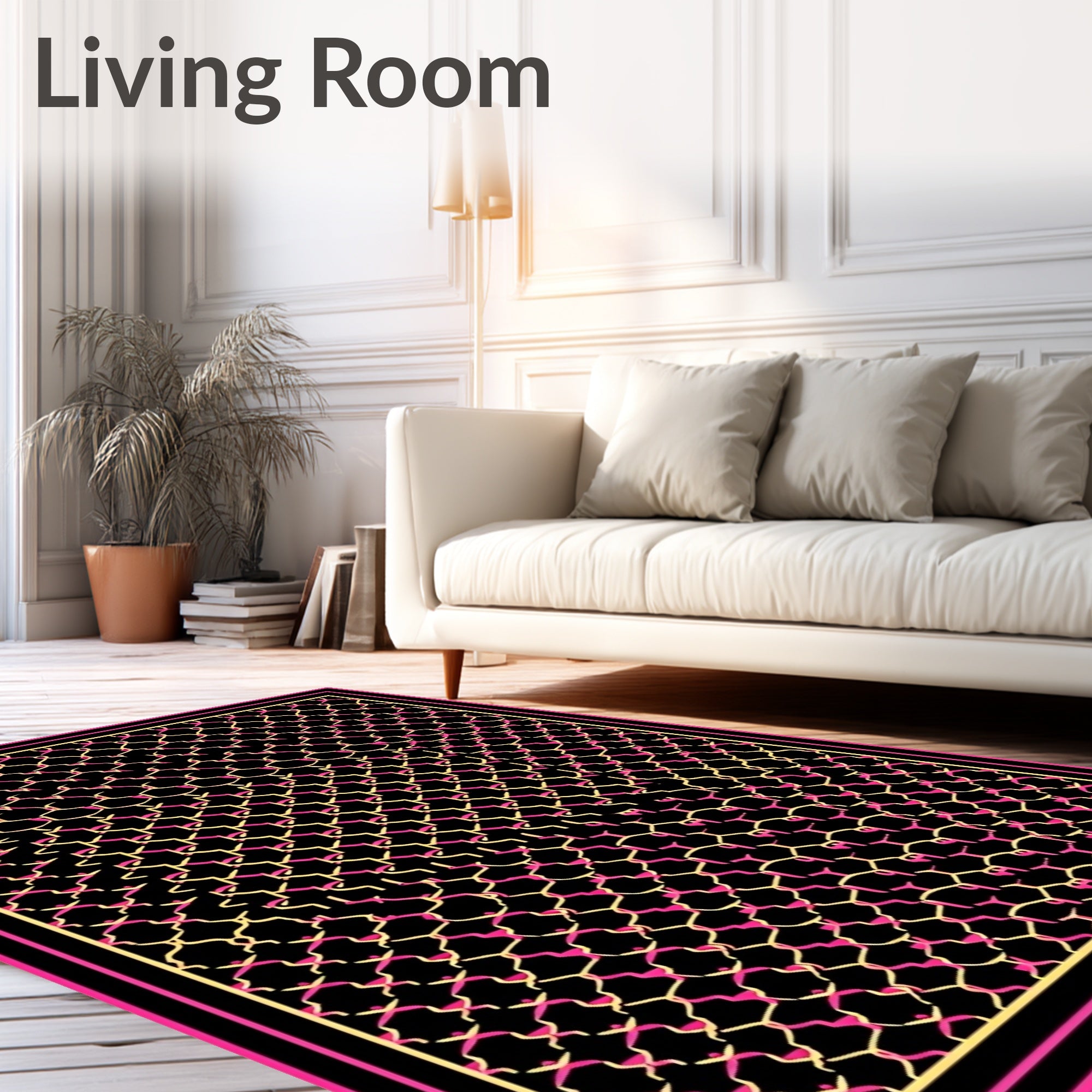 Black Pink Yellow Interlocking Geometric Frame Rug