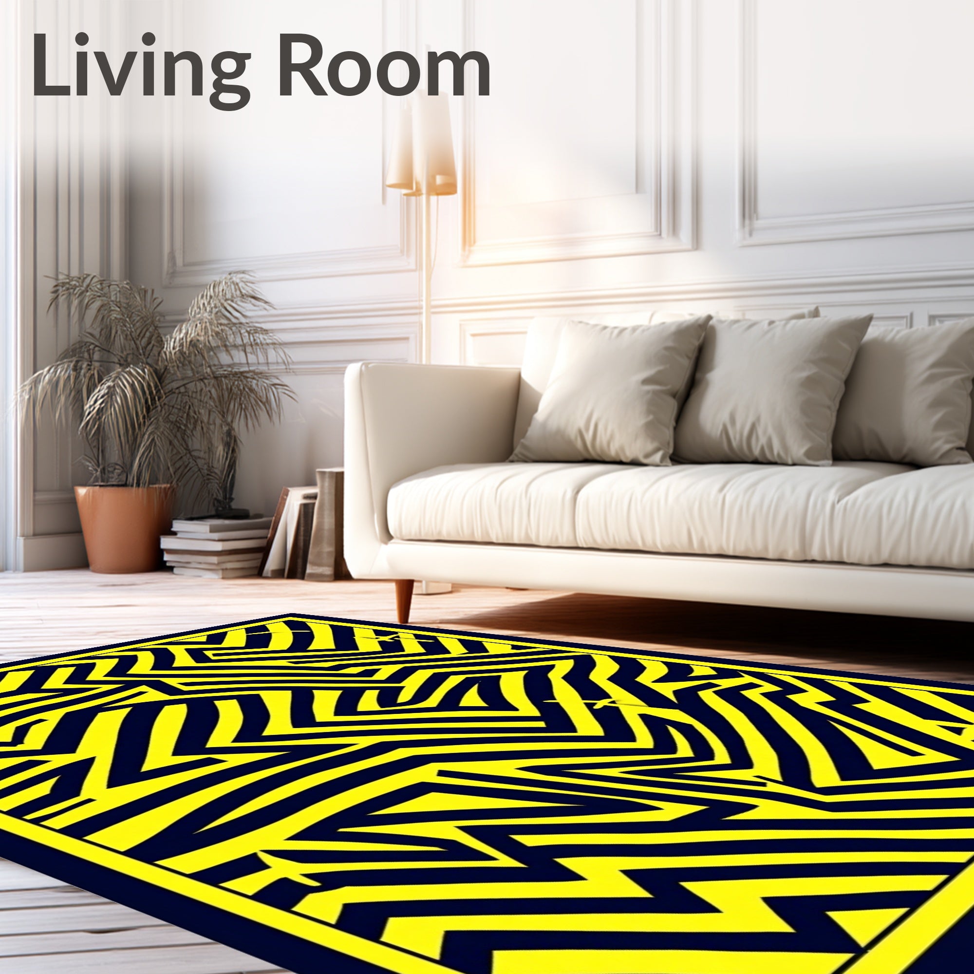 Bold Yellow Navy Zigzag Abstract Rug