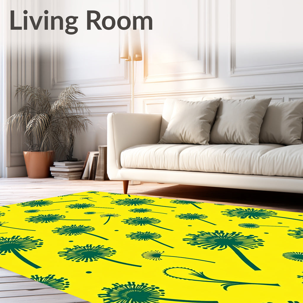 Whimsical Green Dandelion Bloom Print Rug