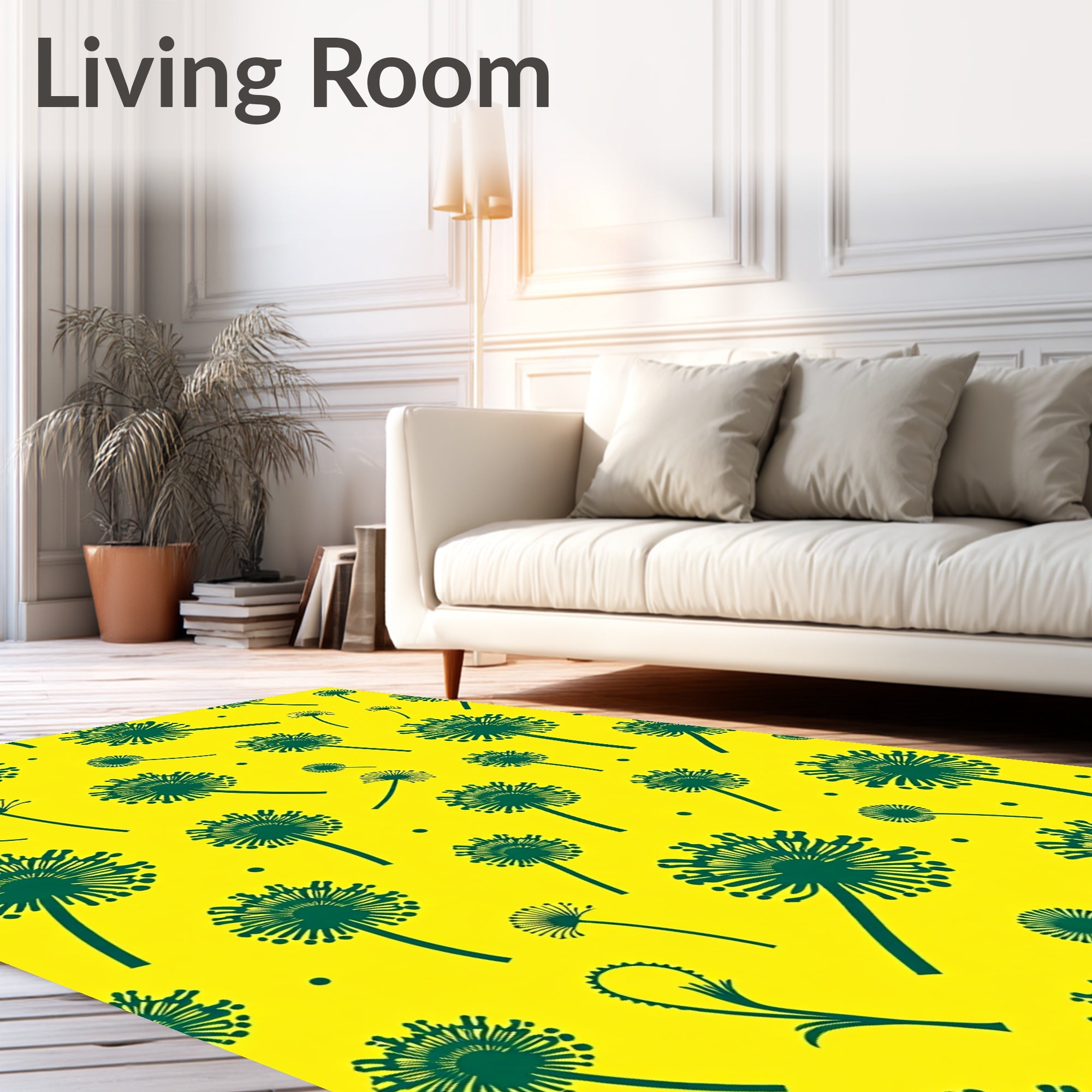 Whimsical Green Dandelion Bloom Print Rug