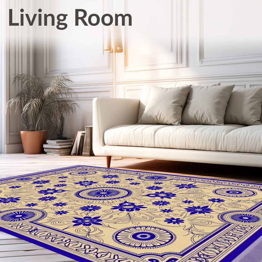 Royal Blue Floral Medallion Border Rug