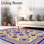Royal Blue Floral Medallion Border Rug