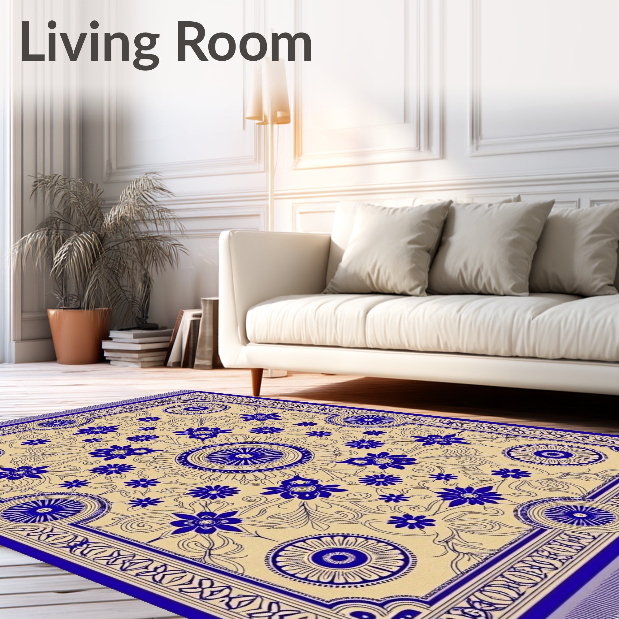 Royal Blue Floral Medallion Border Rug