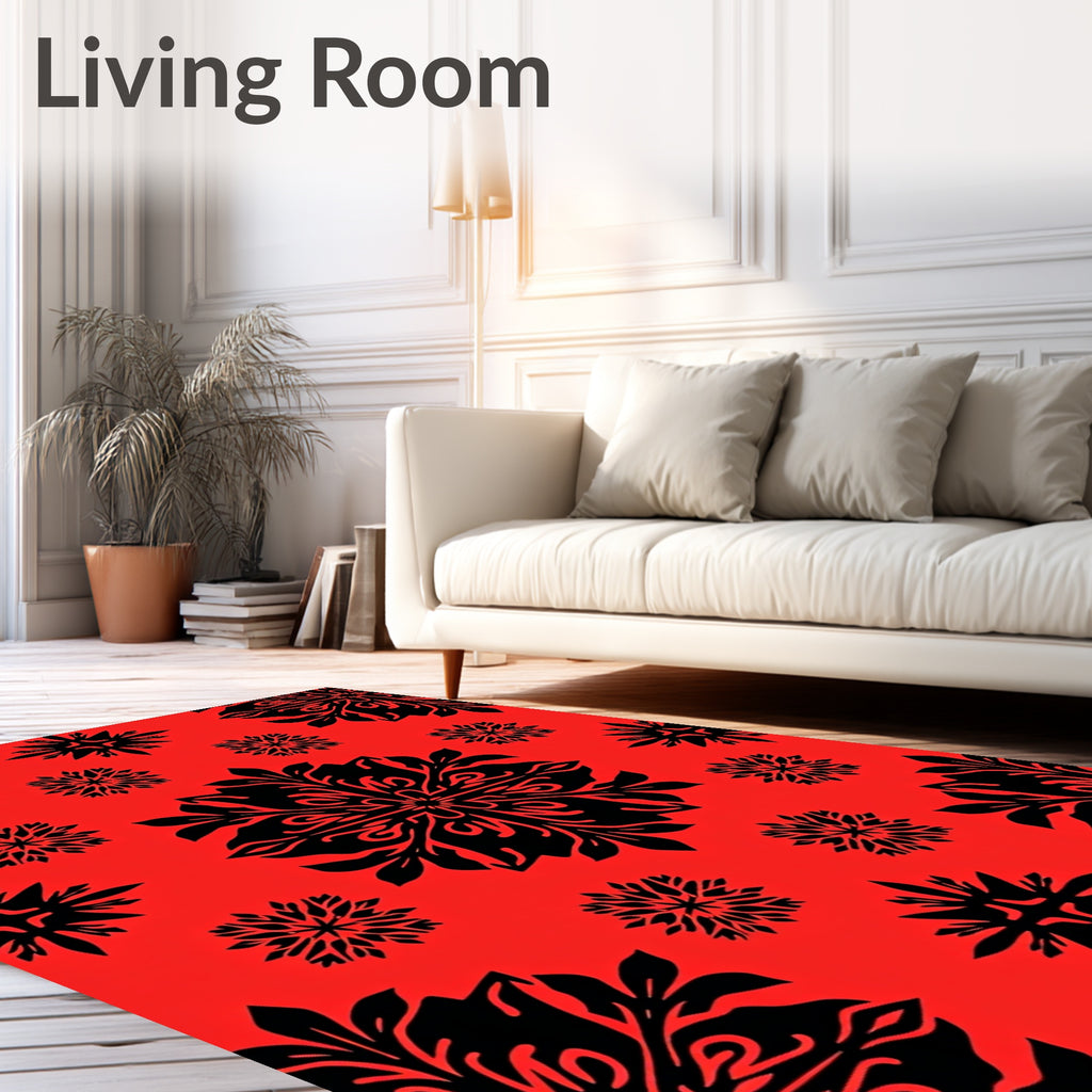Crimson Black Floral Medallion Collage Rug