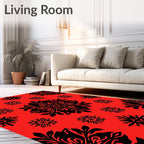Crimson Black Floral Medallion Collage Rug