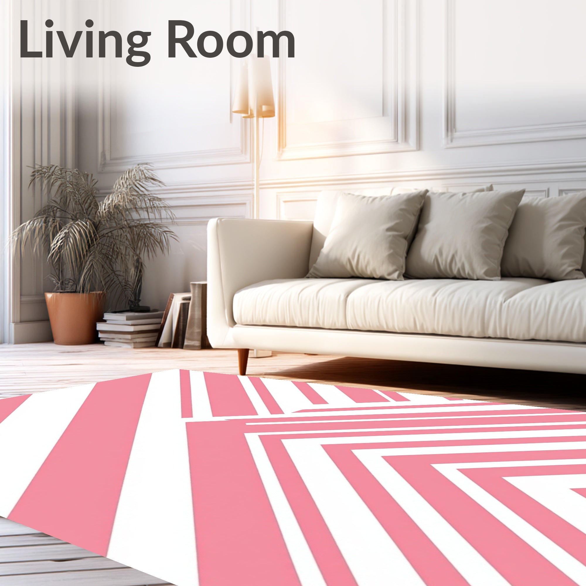 Modern Pink White Diagonal Stripes Rug