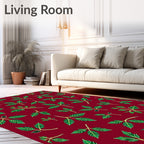 Deep Red Green Leaf Branch Cover Rug