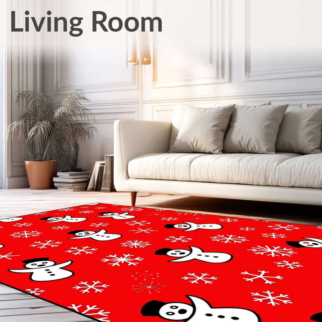 Festive Snowman Snowflake Red Rug
