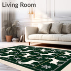 White Deer Snowflake Grid Dark Green Rug