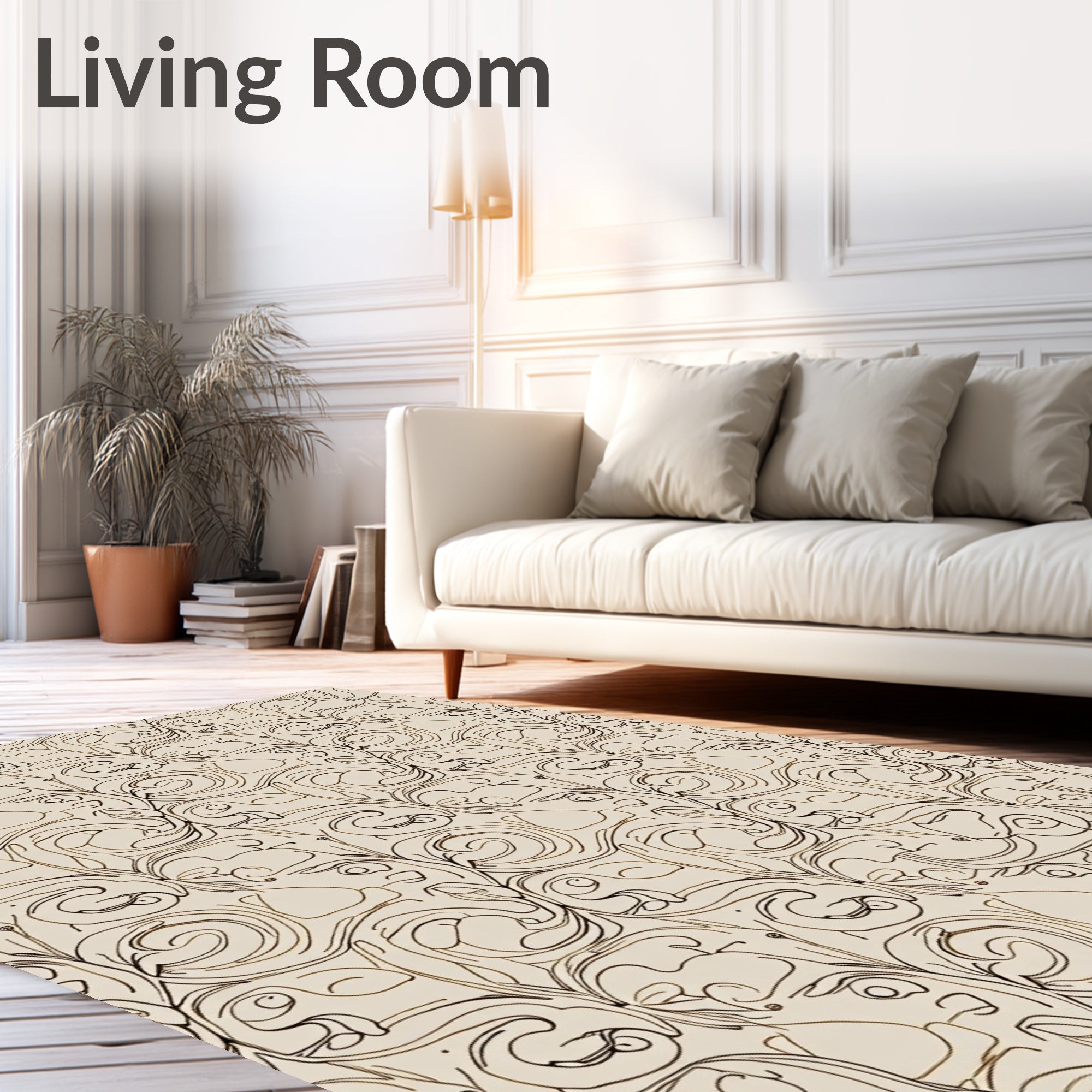 Earthy Tone Abstract Swirl Vines Rug