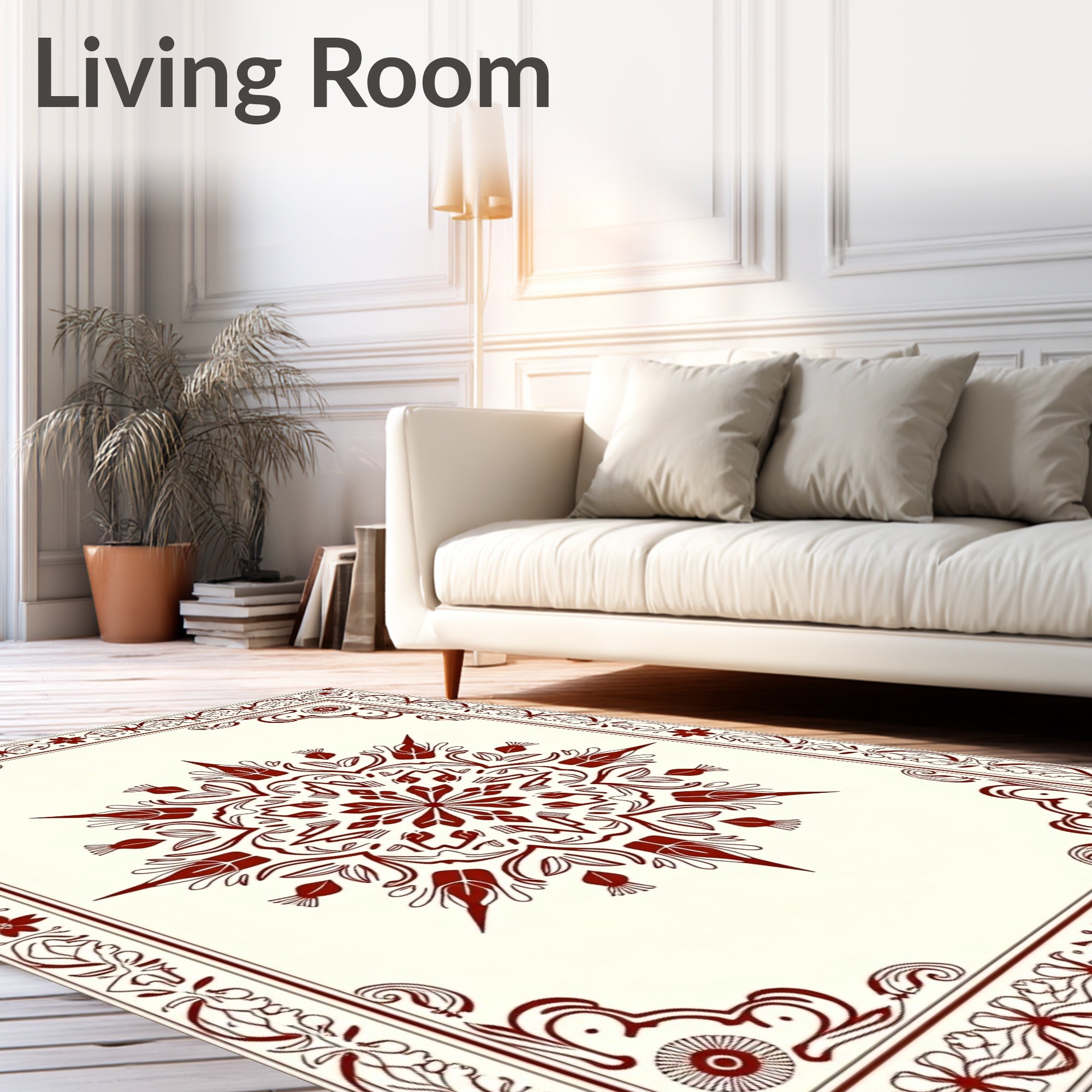 Symmetrical Starburst Bloom Border Artwork Rug