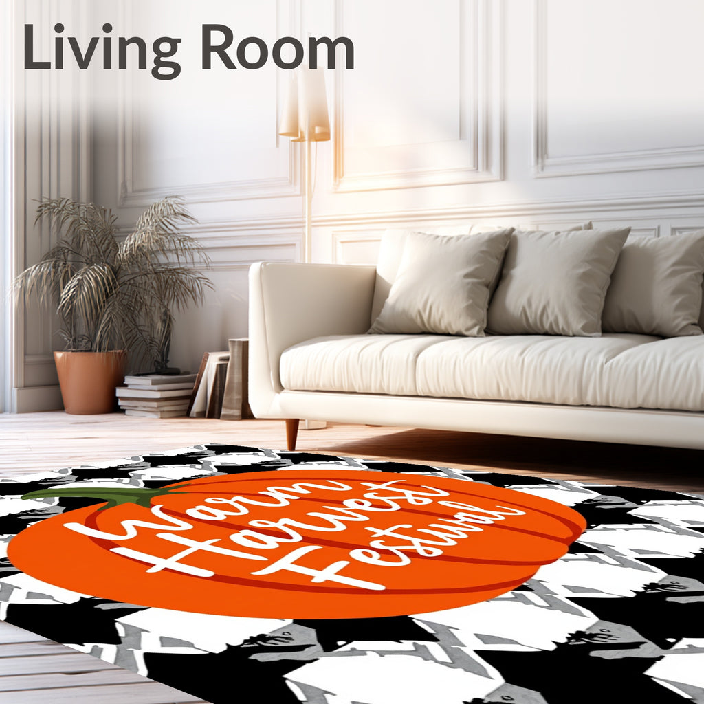Orange Pumpkin Black Houndstooth Rug