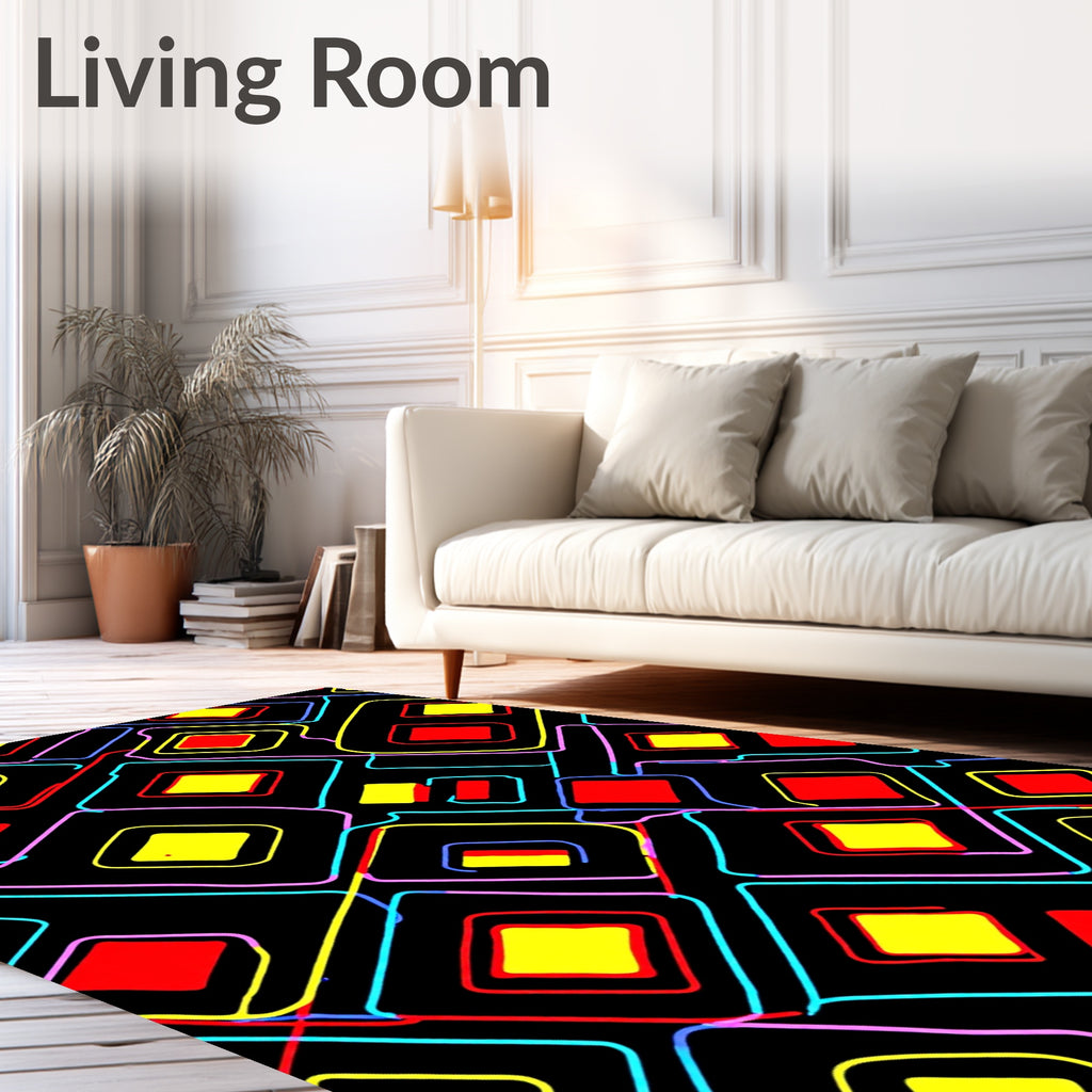 Chic Neon Squares Geometric Rug