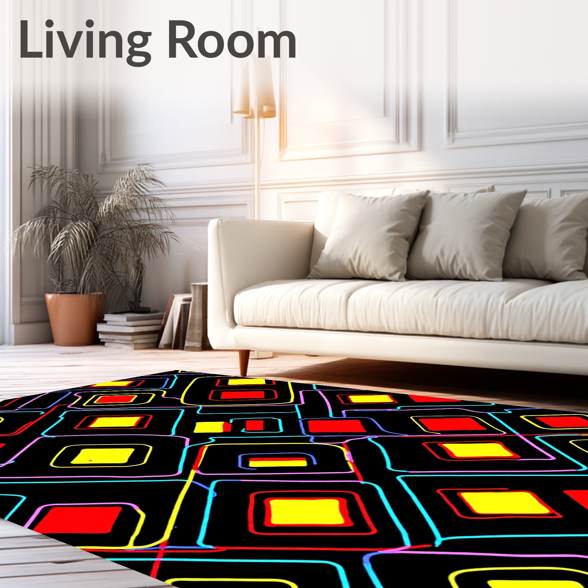 Chic Neon Squares Geometric Rug