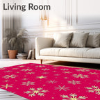 Crimson and Gold Snowflake Scatter Rug