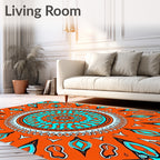 Vibrant Orange Teal Mandala Rug