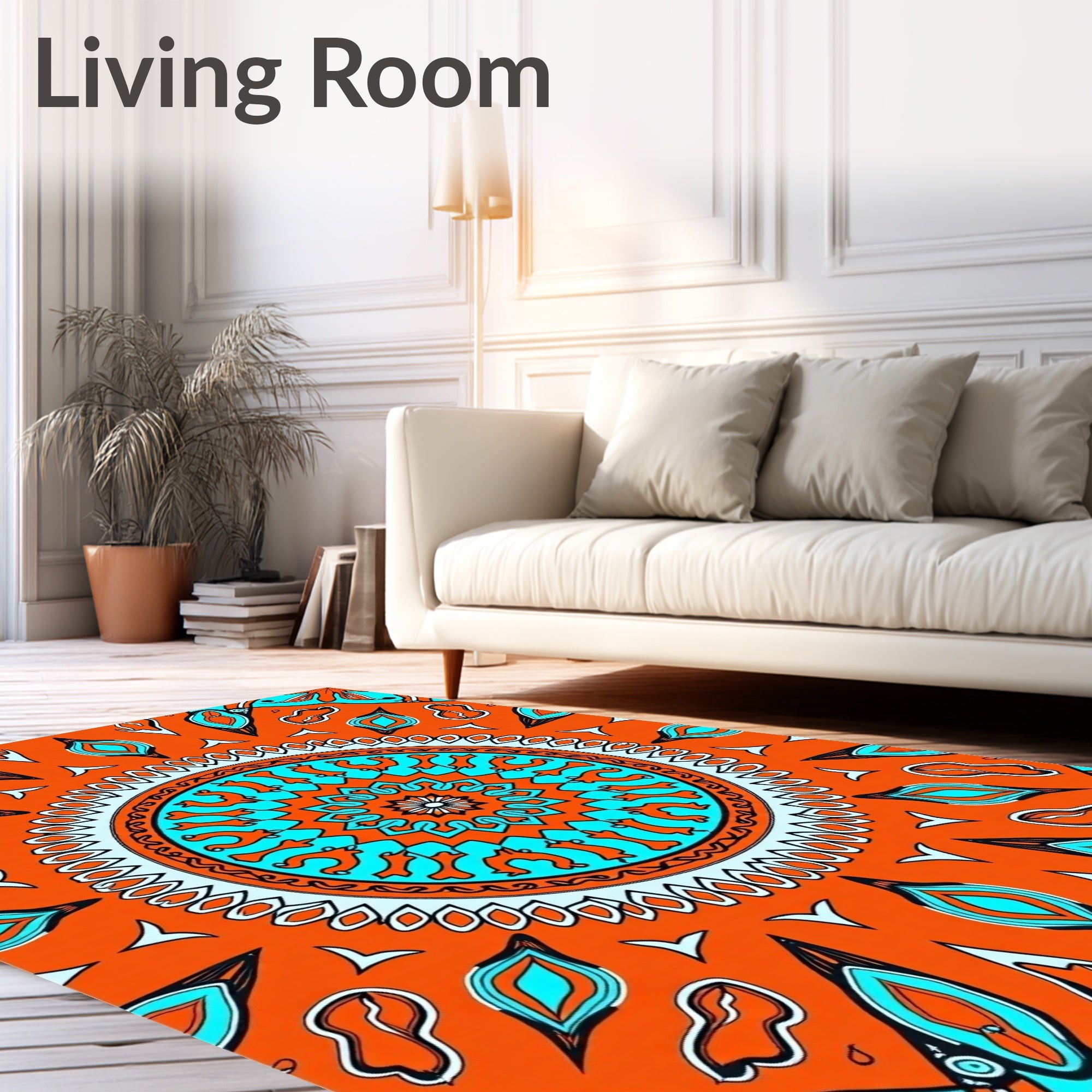 Vibrant Orange Teal Mandala Rug