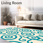 Teal Swirl Cream Abstract Organic Rug
