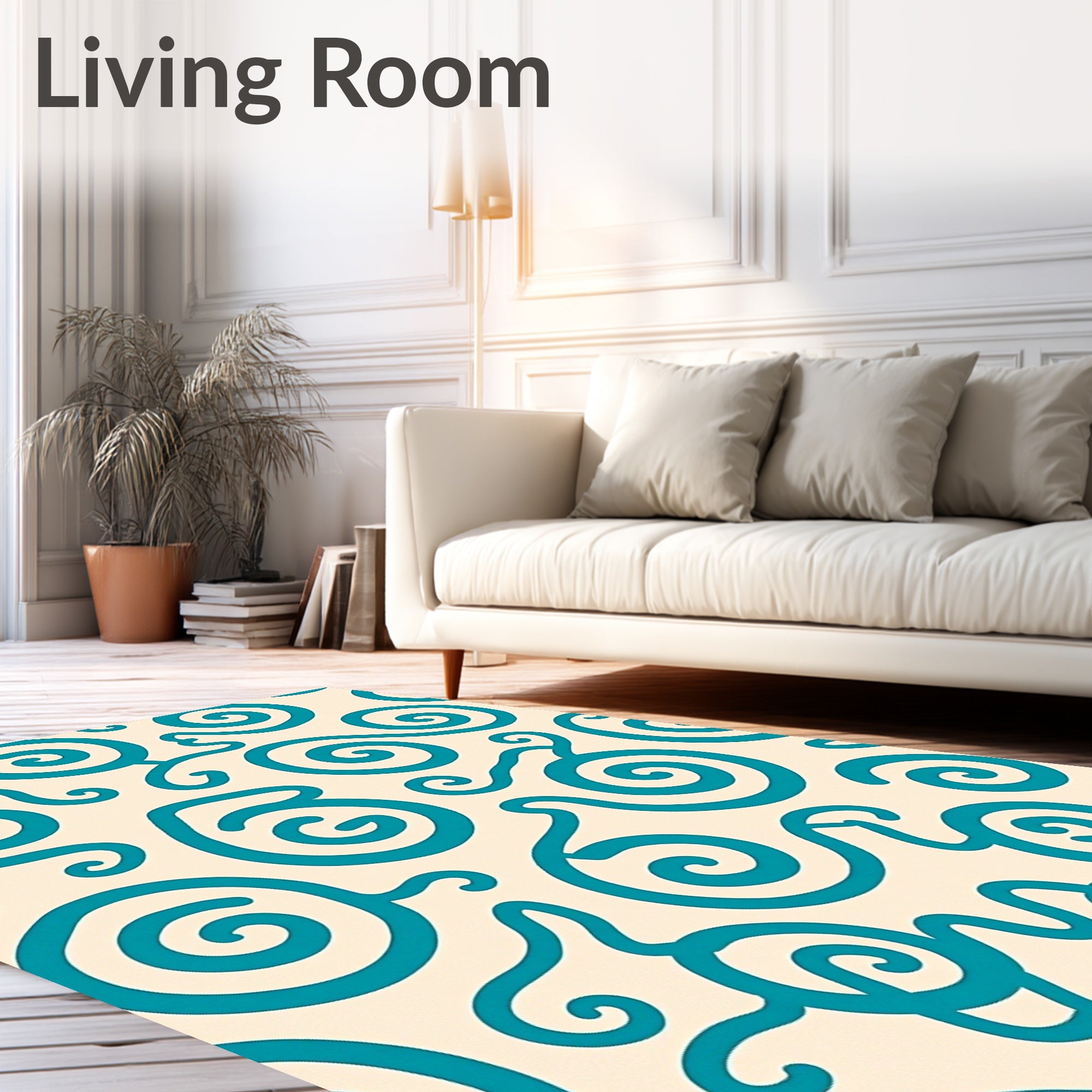 Teal Swirl Cream Abstract Organic Rug