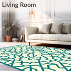Teal Cream Interlocking Geometric Lattice Rug